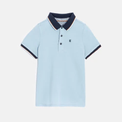 Polo manches courtes en coton piqué bleu ciel Garçon