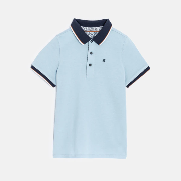 Polo manches courtes en coton piqué bleu ciel Garçon