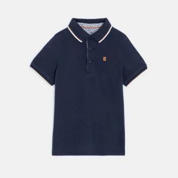 Polo manches courtes en coton piqué bleu marine Garçon