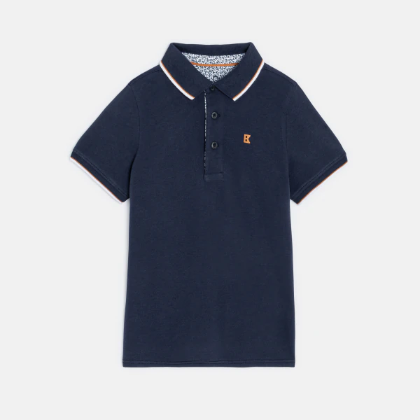 Polo manches courtes en coton piqué bleu marine Garçon