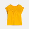 T-shirt bi-matière broderie anglaise jaune bébé fille