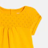 T-shirt bi-matière broderie anglaise jaune bébé fille