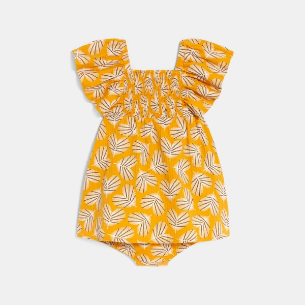 Robe en coton fantaisie smokée jaune bébé fille