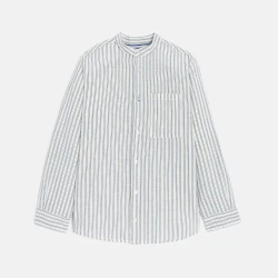 Chemise rayée en lin et coton bleu Garçon