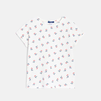 T-shirt manches courtes motifs cerises blanc Fille