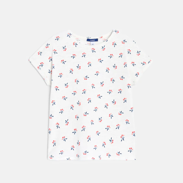 T-shirt manches courtes motifs cerises blanc Fille