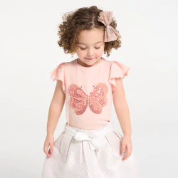 T-shirt sequins papillon rose bébé fille