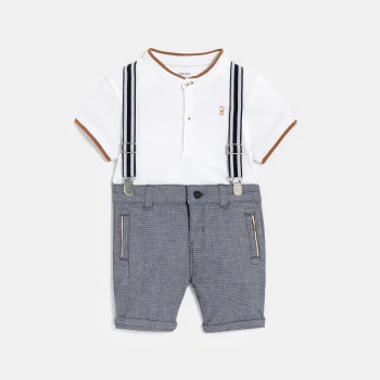 Short à bretelles et polo blanc bébé garçon