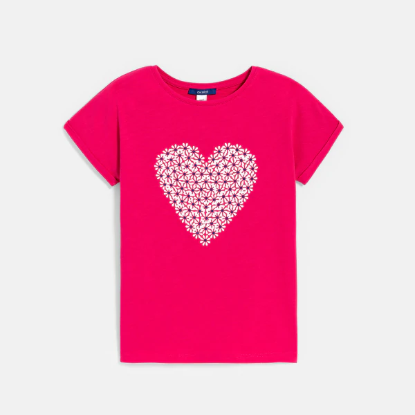 T-shirt manches courtes motif cœur rose Fille