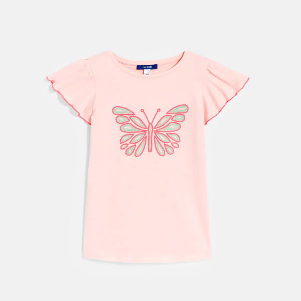 T-shirt manches courtes motif papillon rose Fille