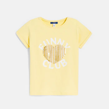 T-shirt manches courtes à sequins jaune Fille