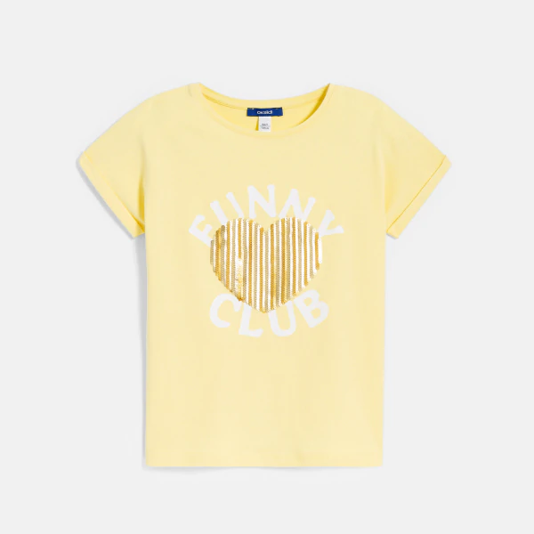 T-shirt manches courtes à sequins jaune Fille