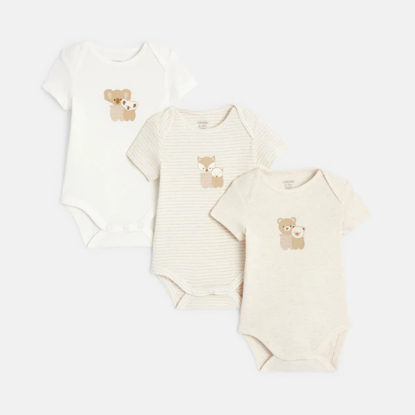 Body manches courtes col us beige bébé mixte (lot de 3)