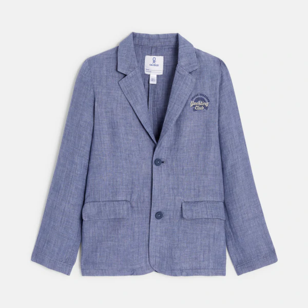 Veste de costume en coton et lin bleu Garçon