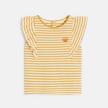 T-shirt fantaisie rayé à volants jaune bébé fille