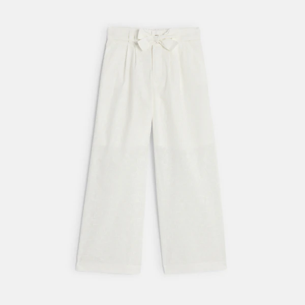 Pantalon large taille haute blanc Fille