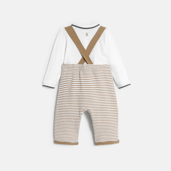 Salopette fantaisie rayée et body beige bébé garçon