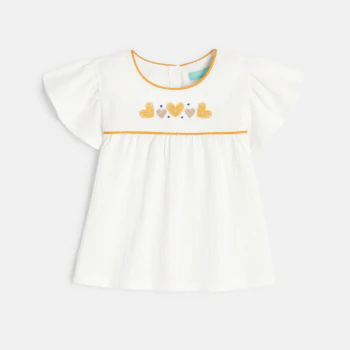 Blouse brodée coton fantaisie blanc bébé fille