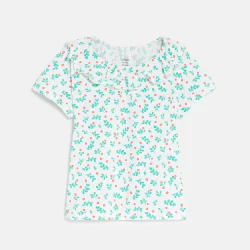 T-shirt col volanté maille fantaisie rose bébé fille