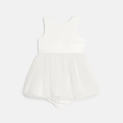 Robe chic bi-matière blanc bébé fille