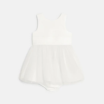 Robe chic bi-matière blanc bébé fille