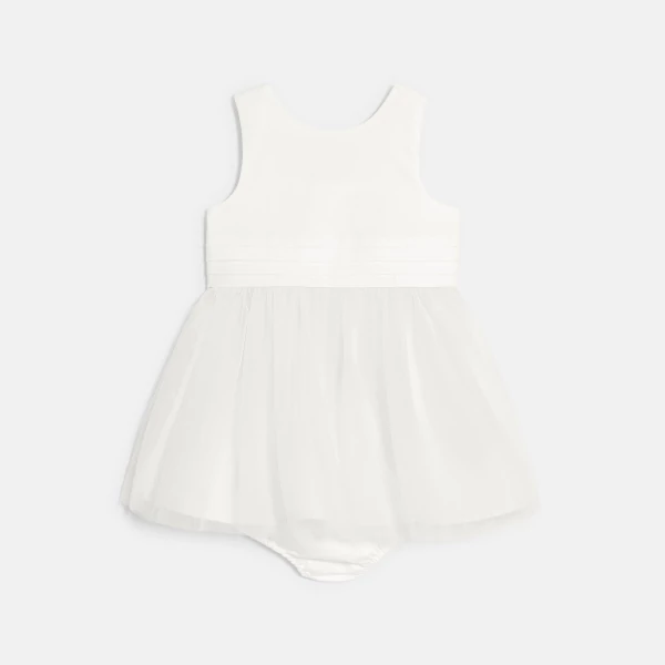 Robe chic bi-matière blanc bébé fille