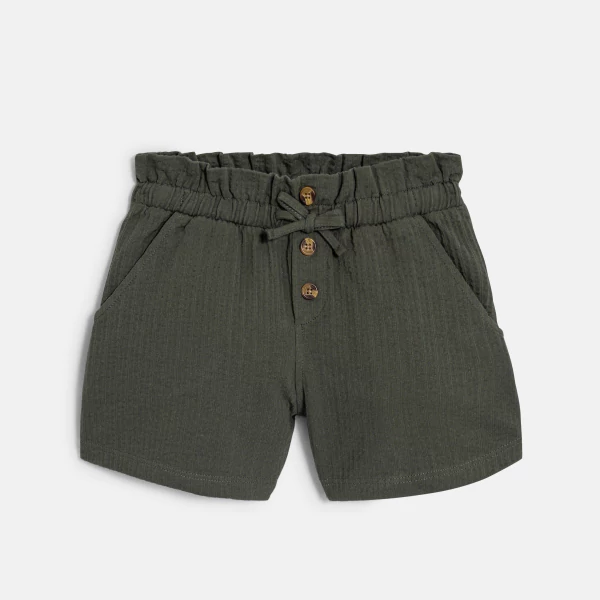 Short taille haute uni vert cyprès fille