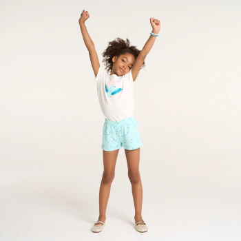 Pyja-short motif oiseau turquoise Fille