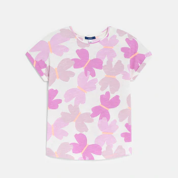 T-shirt manches courtes imprimé papillons mauve Fille