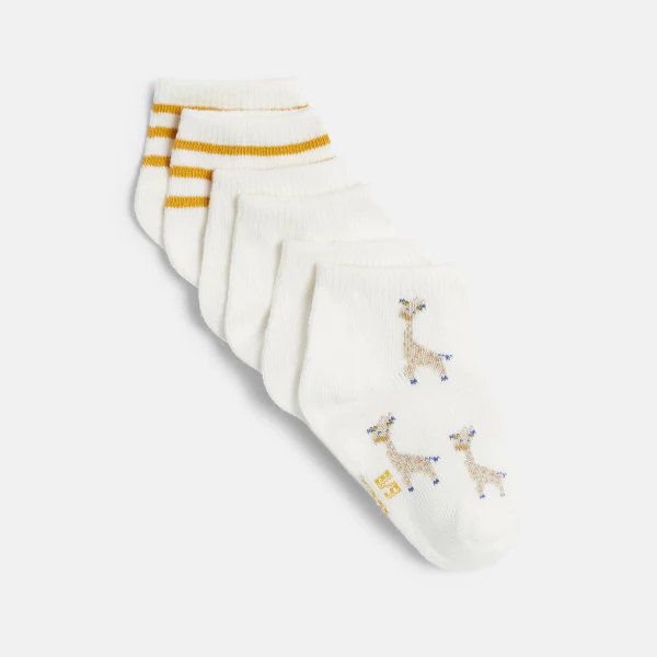 Chaussettes basses girafe blanc bébé fille (lot de 3)