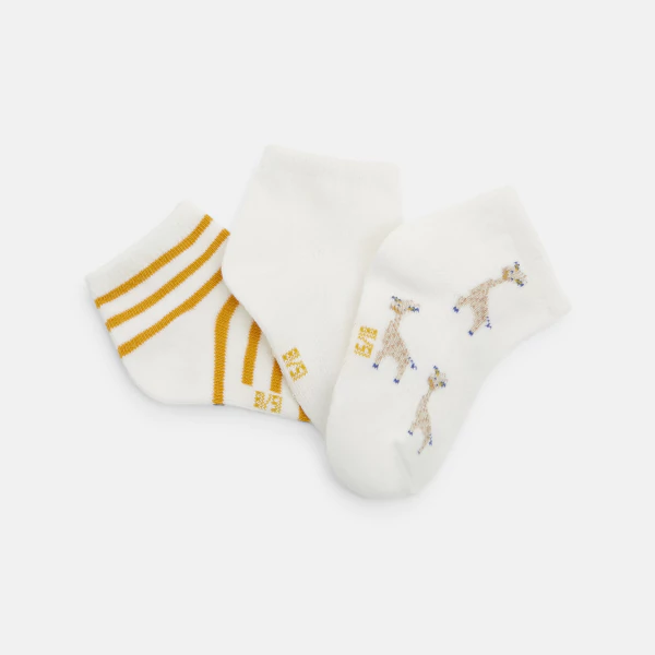 Chaussettes basses girafe blanc bébé fille (lot de 3)