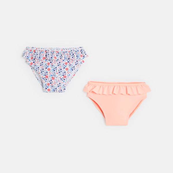 Culotte de bain à volants rose bébé fille (lot de 2)