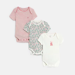 Body manches courtes vert bébé fille (lot de 3)