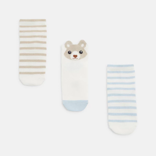 Chaussettes basses rayées beige bébé garçon (lot de 3)