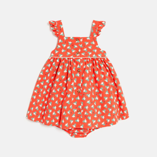 Robe à bretelles graphique et bloomer rouge bébé fille