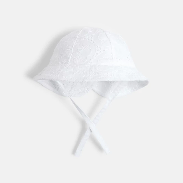 Chapeau de soleil broderie anglaise blanc bébé fille