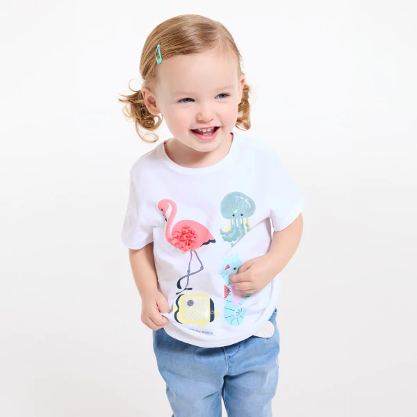 T-shirt sensoriel animaux blanc bébé fille