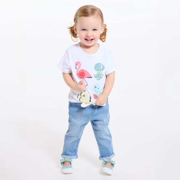 T-shirt sensoriel animaux blanc bébé fille