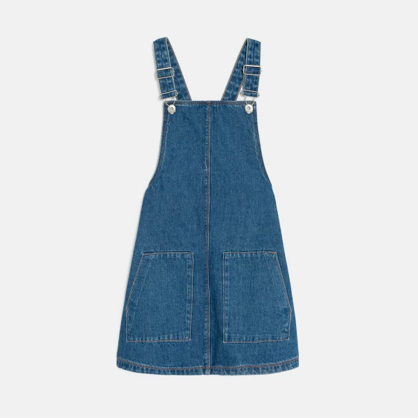 Robe-salopette en jean bleue fille