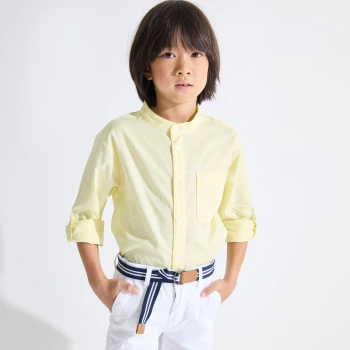 Chemise unie col Mao jaune Garçon