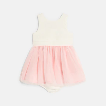 Robe chic bi-matière rose bébé fille