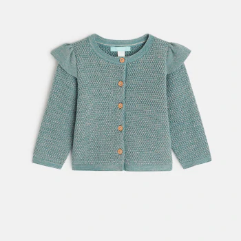 Gilet maille fantaisie irisée à volants vert bébé fille