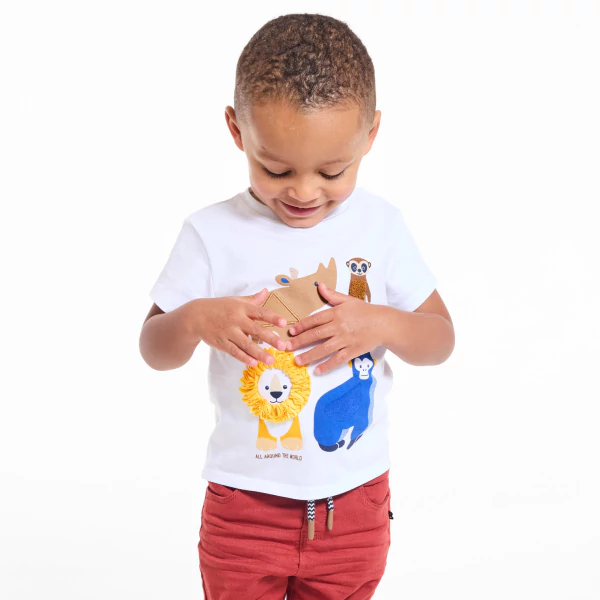 T-shirt sensoriel animaux blanc bébé garçon