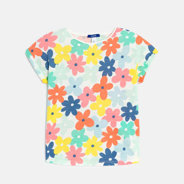 T-shirt manches courtes à fleurs multicolores Fille