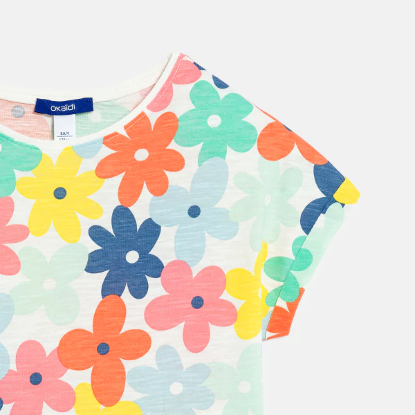 T-shirt manches courtes à fleurs multicolores Fille