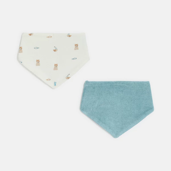 Bavoirs en coton et éponge bleu bébé garçon (lot de 2)