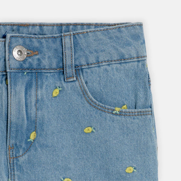 Short en jean bleu broderies citron Fille