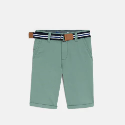 Bermuda en toile + ceinture vert garçon