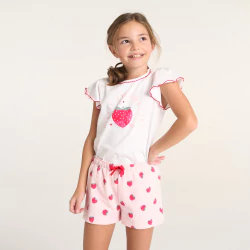 Pyjama d'été 2 pièces motif fraise blanc Fille