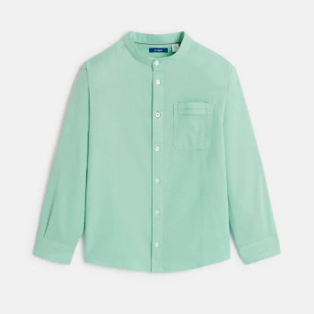 Chemise unie col Mao vert Garçon